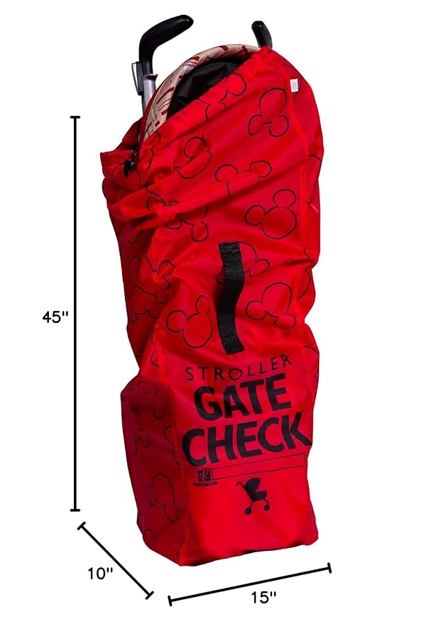 J.L. Childress Disney Baby Gate Check Bag for Umbrella Strollers - Travel Bag for Airplane, Fits Most Single Umbrella Baby Strollers, Airport Accessories for Gate Check - Mickey Mouse, Red
