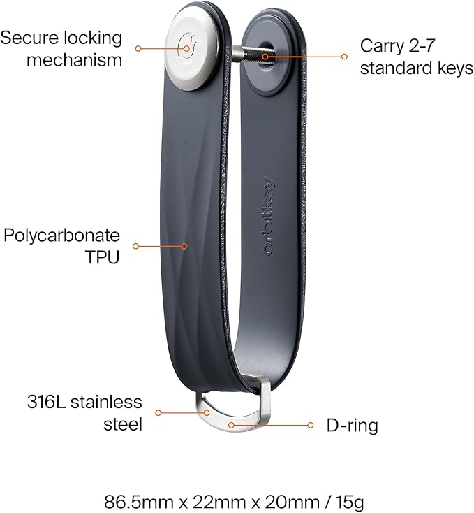 Orbitkey New Active Key Organizer Lite w/updated D-Ring | Weather Resistant, Stainless Steel Locking Mechanism