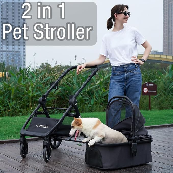 Tango Pet Stroller, 2 in 1 Dog Stroller for Small Medium Dogs Cats Carriage with Removable Carrier Folding Dog Carriage for Travel