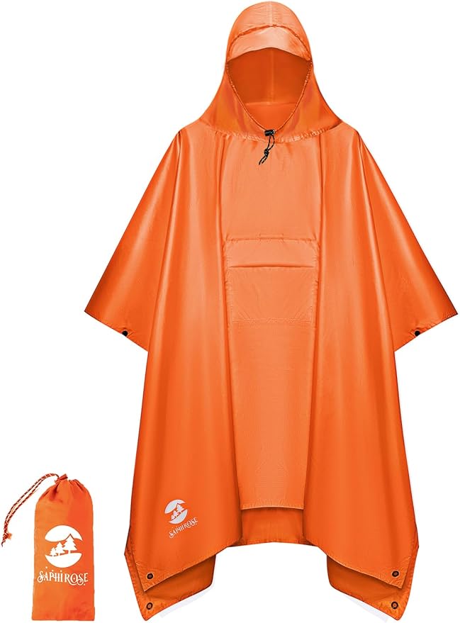 SaphiRose Extra Thick Hooded Rain Poncho Double Layer Waterproof Raincoat Jacket for Men Women Adults
