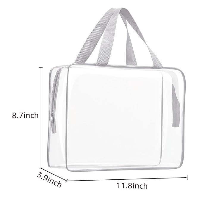 2Pcs Crystal Clear PVC Travel Toiletry Bag Kit for Women Men, Waterproof Vinyl Packing Organizer Storage Bags with Zipper Handle Straps, Cosmetic Pouch Carry on Airport Airline Compliant Bag Handbag