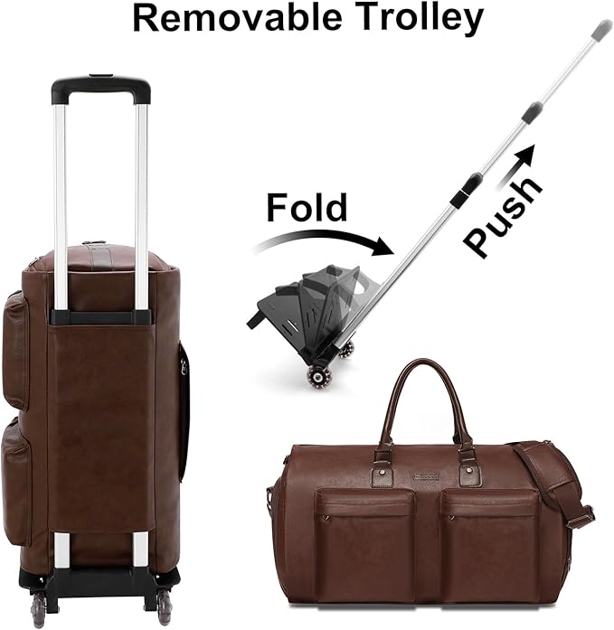 Modoker Rolling Garment Bag for Travel Wheeled Duffel Bag Luggage Suit Travel Bags for Men and Women,3 in 1 Carry on Convertible Garment Bag with Wheels,Dark Brown