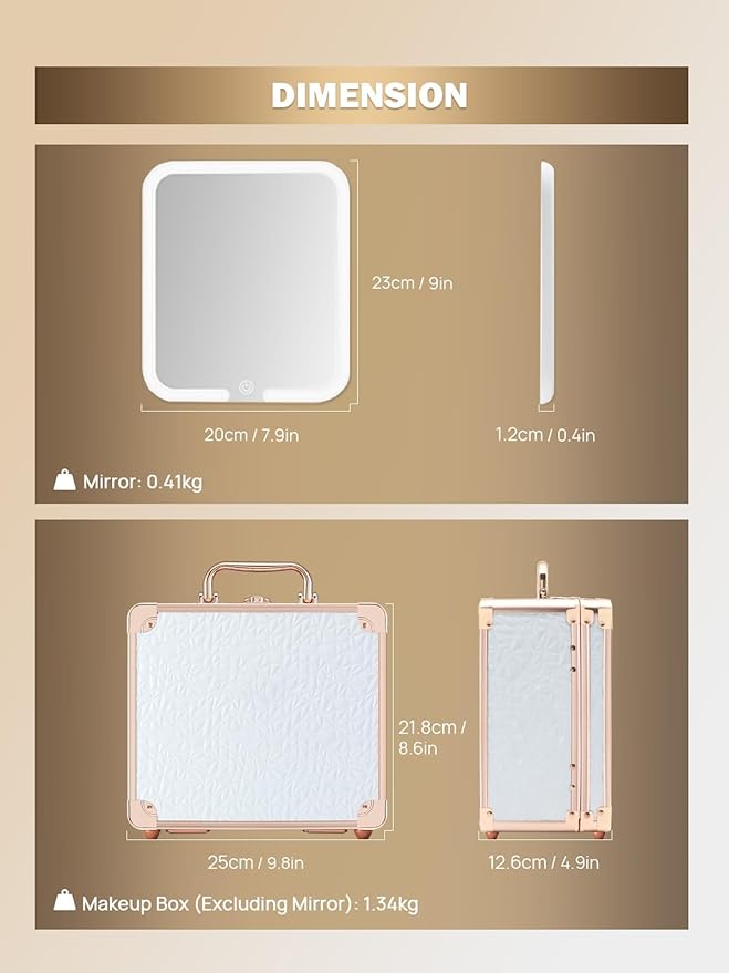 OMIRO Makeup Case, Makeup Bag with Light Up Mirror Set, Makeup Organizer Bag with Magnet Makeup Mirror for Women and Girls