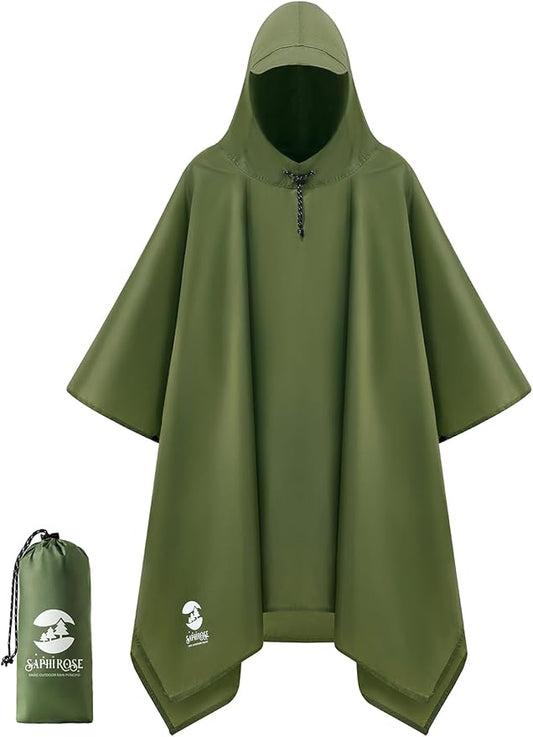 SaphiRose Hooded Rain Poncho Waterproof Raincoat Jacket for Men Women Adults