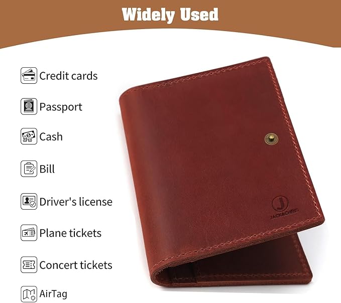 Jack&Chris Genuine Leather Passport Holder For Travel, RFID Blocking Handmade Passport Holder with Card Case Organized & Safe, Quality Travel Essentials for Women and Men for Gifting, Red