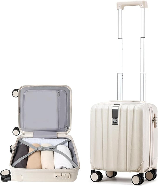 Hanke 14 Inch Underseat Carry On Luggage with Wheels, Lightweight, Waterproof, TSA-Approved, Suitcase, Ivory White