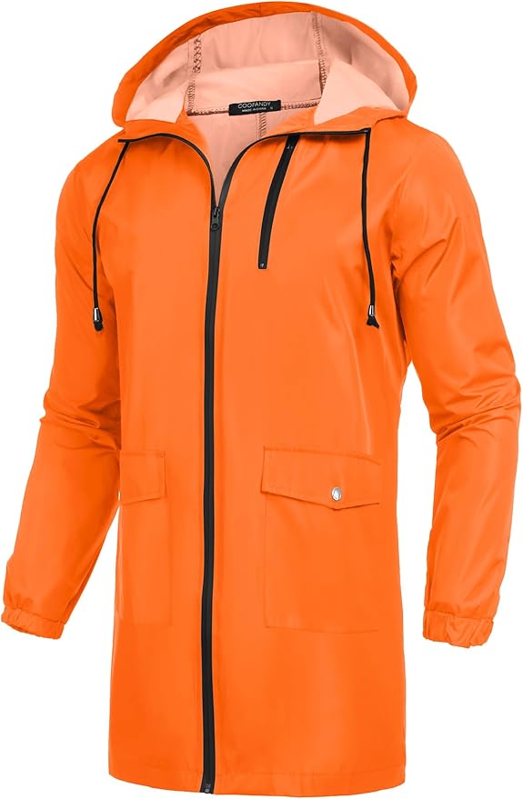 COOFANDY Men's Long Raincoat Ligtweight Rain Jacket Waterproof Outdoor Jackets with Hood
