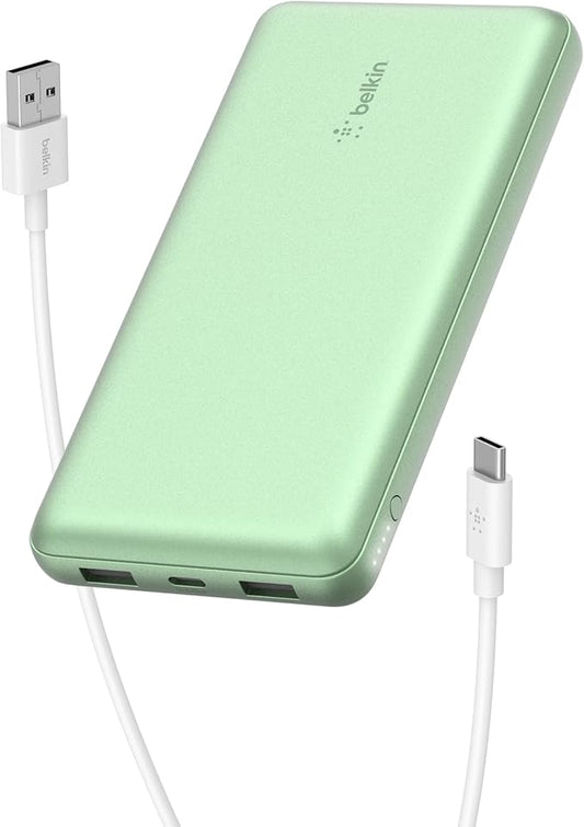 Belkin Portable Charger, USB-C Power Bank 20000 mAh w/ 2X USB-A Ports, 15W w/Type-A to Type-C Cable for iPhone 16, 15, Samsung Galaxy S25, iPad, Nintendo Switch 2, Google Pixel 10, etc. - Green