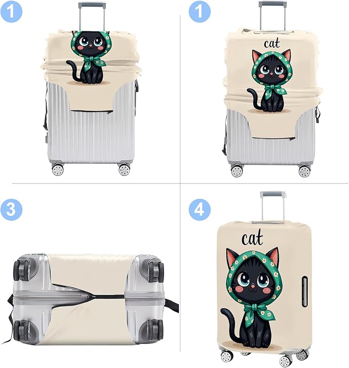 Luggage Cover Washable Suitcase Protector Anti-Scratch,Stretchable Fit for 20-34Inch Luggage Durable Travel Bag Cover with Zipper Closure (Cat, XL(fits 32-34Inch suitcase))