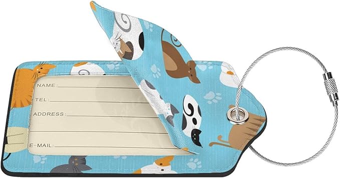 2 Pcs Cute Cat Luggage Tag for Suitcase, Animal Cat Party Decorations Supplies Gift Women Men Boy Girl, Steel Loop with Privacy Cover ID Label