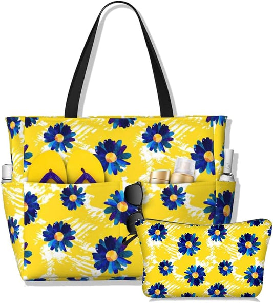 Waterproof Beach Tote Pool Bags for Women Ladies Extra Large Gym Tote Bag for Weekender Travel with Small Pouch