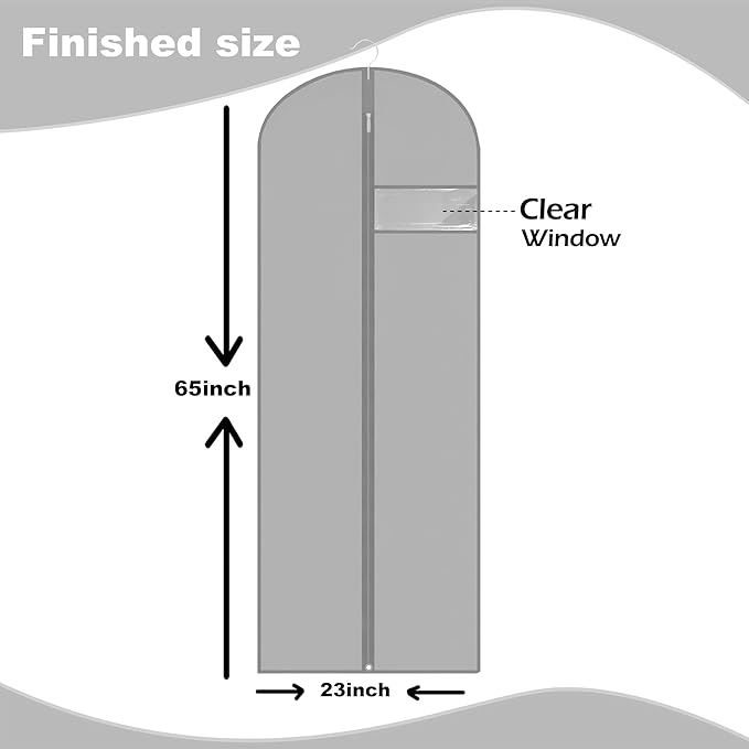 Dress Bags for Gowns Long, 65'' Garment Bags for Hanging Clothes, Suit Bag Cover for Storage and Travel, 2 Pack (Grey)