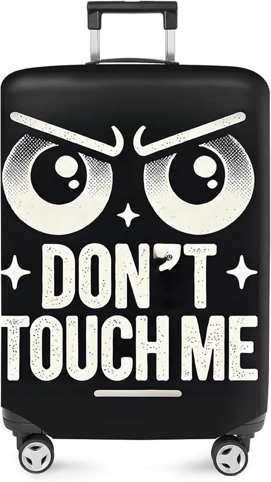 ANNA QUEEN Funny “Don’t Touch Me” Luggage Cover, Bold Black Suitcase Protector with Angry Eyes Design, Stretchable, Washable Travel Cover for 20-22 Inch Luggage