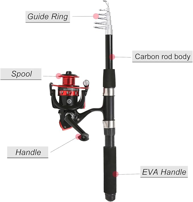 Fishing Rod, 6.9ft 2Pcs Telescopic Fishing Rods Set, Carbon Fiber Fishing Pole, 2PCS Spinning Rod and Reel Combo with Carrier Bag Freshwater Fishing Rod and Reel Combos Kits Fishing Gear