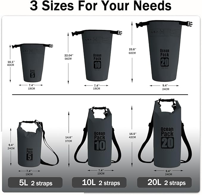 Dry Bag Waterproof Backpack 5L/10L/20L/30L Roll Top Waterproof Bag,Floating Dry bags for Kayaking,Swimming,Boating,Camping,Beach.