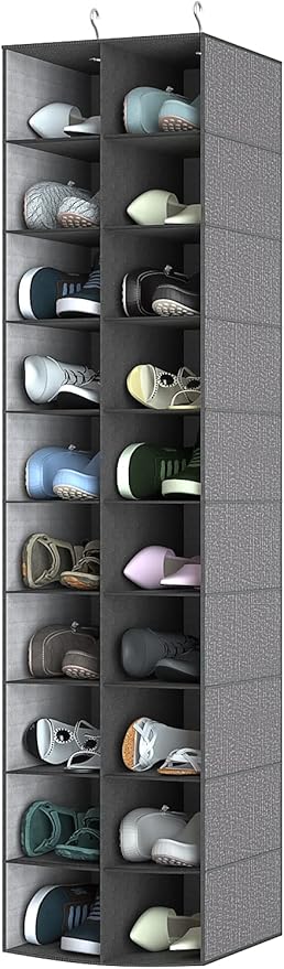 coastal rose Hanging Shoe Organizer for Closet, 20 Sections Hanging Closet Organizer and Storage Shelves, Space Saving Shoe Rack for Closet, Grey, 12''W×12''Dx 50''H