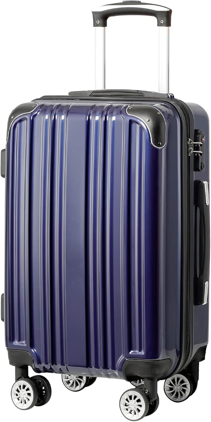 Coolife Luggage Expandable(only 28") Suitcase PC+ABS Spinner 20in 24in 28in Carry on (navy new, L(28in))