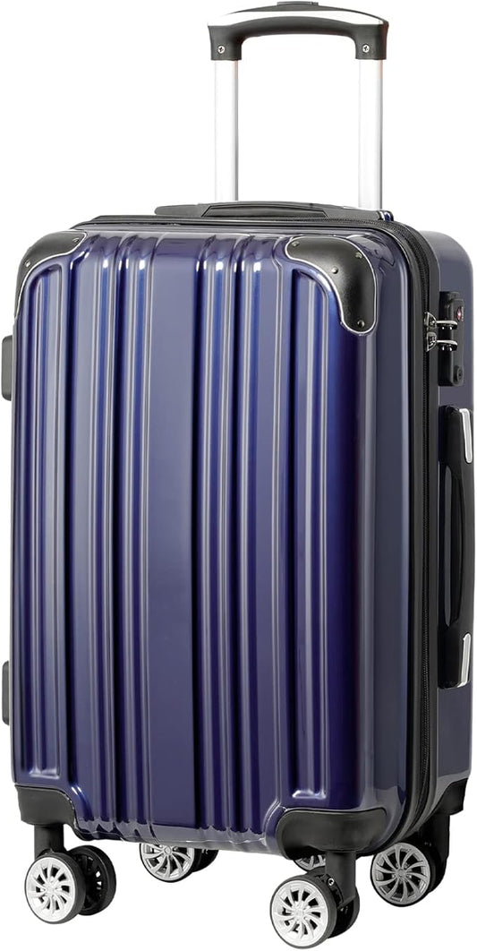 Coolife Luggage Expandable(only 28") Suitcase PC+ABS Spinner 20in 24in 28in Carry on (navy new, L(28in))
