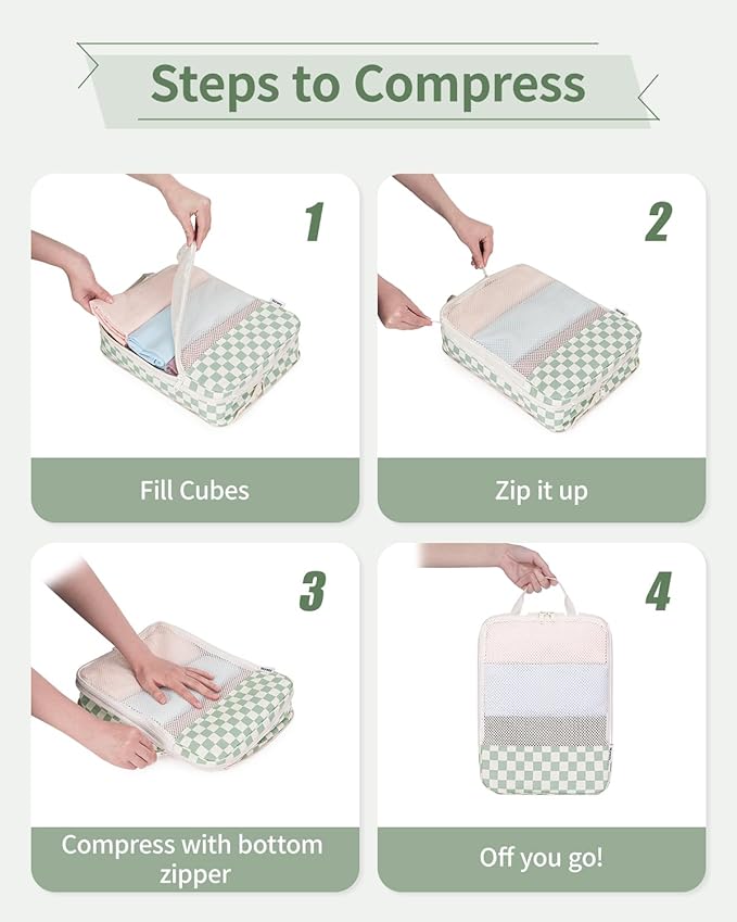 Narwey 6 Set Compression Packing Cubes for Travel Kids Women Carry on, Packing Organizers Bag for Backpack Luggage Suitcase Duffle Bags