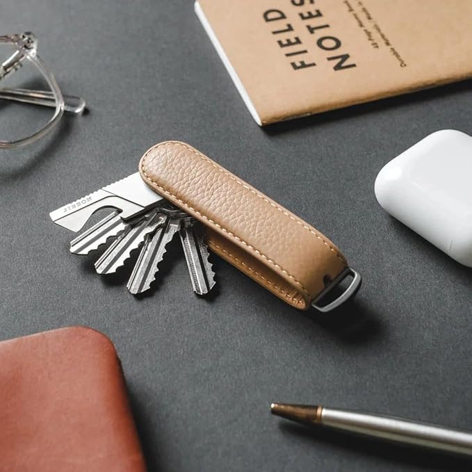 Jibbon Italian Premium Leather Key Organizer - Stylish Key Holder with Marine Grade 316 Stainless Steel, Compact EDC Keychain