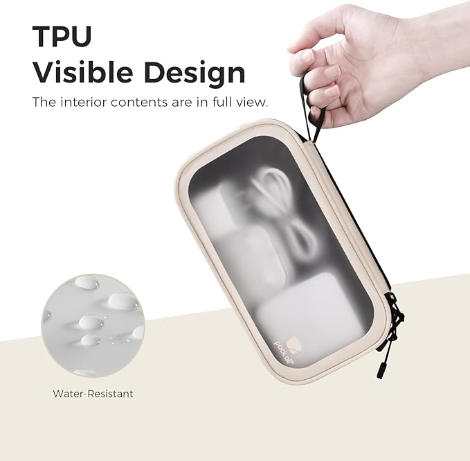 pack all Clear Electronic Organizer, TPU Cable Organizer Bag, Compact Cord Travel Organizer for Cables, Chargers, Phones, USB cords, SD Cards (Beige)