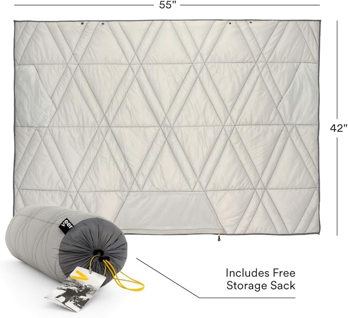 Veer Adventure Blanket - 100% Down Alternative Insulated Outdoor Puffy Blanket for Camping, Beach, Sports/Stadiums, Picnics, or Travel - Built-in Hand Pockets and Zipper Pillow Pocket - Child Size
