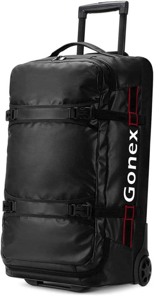 Gonex Rolling Duffle Bag with Wheels, 70L Water Repellent Wheeled Travel Duffel Luggage with Rollers 25 inch, Black