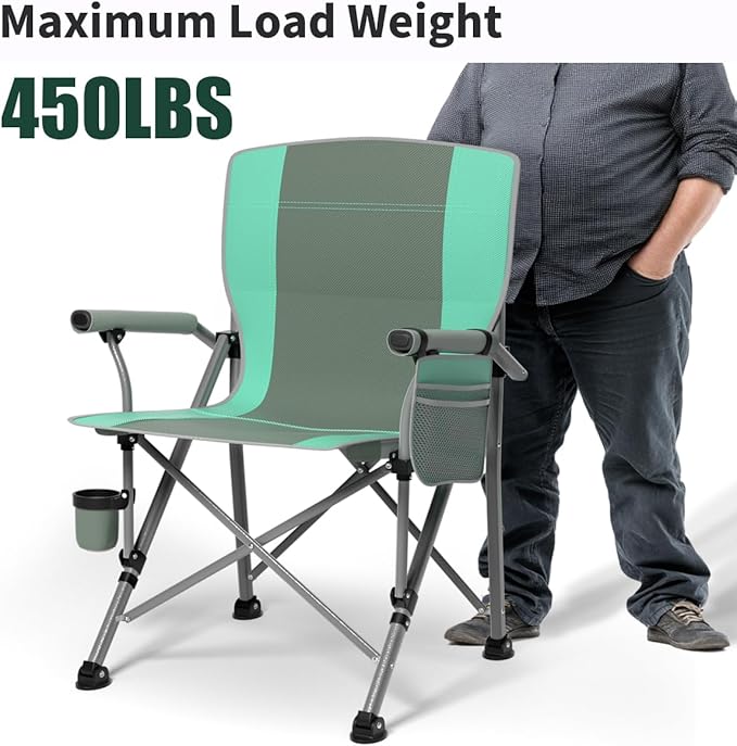 Oversized Camping Chair for Adults Heavy Duty,Heavy Duty Lawn Chair with Side Pockets，Outdoor Camping, Fishing, Beach,Hiking Foldable Camping Chair