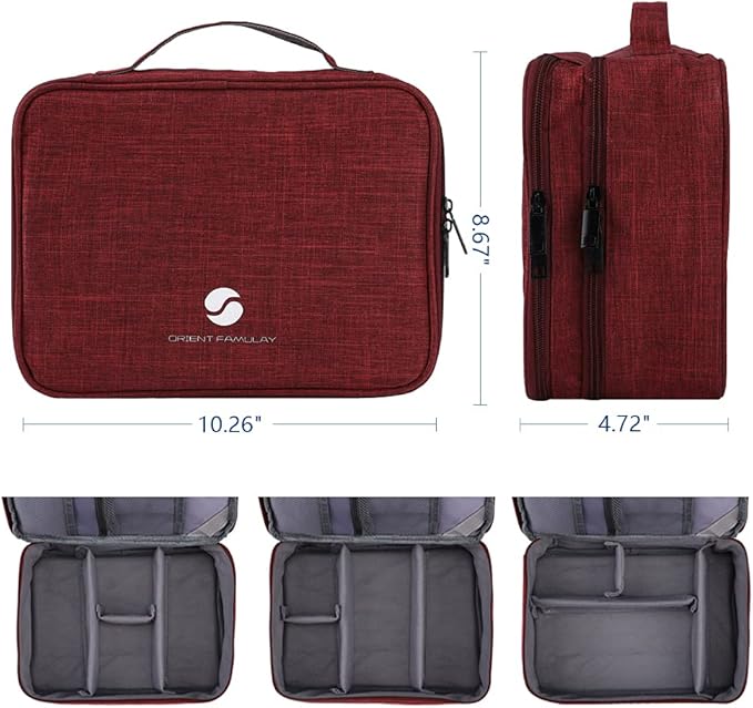 ORIENT FAMULAY Travel Electronics Organizer, Waterproof Cable Organizer Bag for Electronic Accessories Double Layer Large Shockproof Cable Storage Bag for Cord, Power Bank, Tablet(Up to iPad 11 inch) - Wine Red