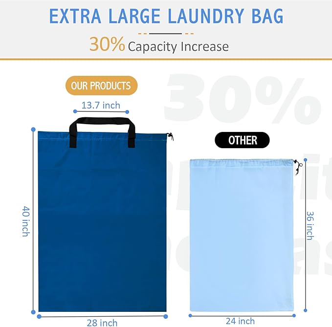 Extra Large Laundry Bag With Handles, Heavy Duty, Travel Laundry Bag for Dirty Clothes, 28" x 40" (Blue)