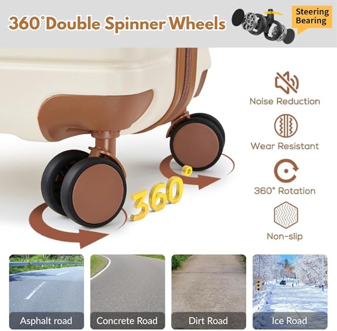 Luggage Sets Lightweight Hard Shell Suitcases with Spinner Wheels for Family Travel - Durable PC+ABS Material Carry On Luggage YKK Zippers (Beige, 6 Piece Sets (18/20/24/28/DB/TB))