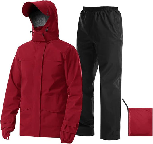 iCreek Rain Suit Waterproof Jacket with Pants 2 Pieces Breathable Lightweight Packable Raincoat with Hooded Rain Gear Unisex