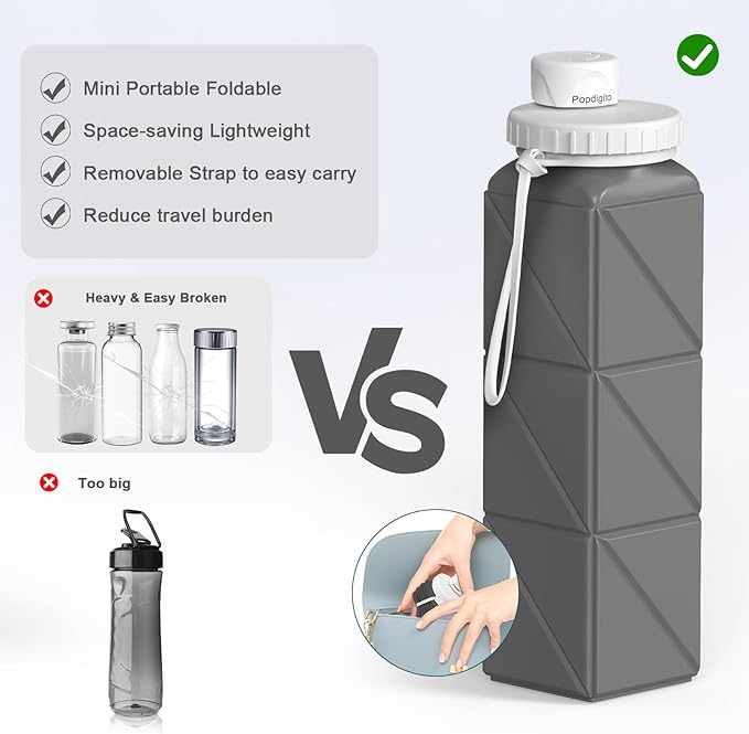 Collapsible Water Bottles Flexible Bpa Free Silicone Reusable Foldable Water Bottle,Durable Lightweight Leak-Proof Compact Water Bottles For Travel Hiking Yoga Running Outdoor Sports