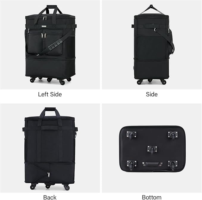MILADA Expandable Luggage Bags for Travel Foldable Suitcase with Wheels Collapsible Rolling Travel Duffle Bag Lightweight Large Suitcases without Telescoping Handle, Black