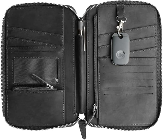 Leather Passport Holder for Family - RFID Blocking Travel Wallet for 6 Passports, Cards, Cash & More - Genuine Top Grain Leather Document Organizer with Wrist Strap, Key Ring & YKK Zipper - Midnight