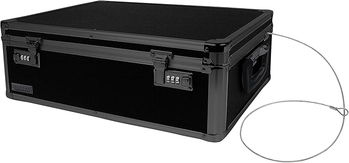 Vaultz Storage Lock Box - 6.5 x 19.25 x 13.5 Inch Lockable Dorm Storage Trunk with Combination Lock - Briefcase, Medicine Box, Lock Boxes for Personal Items, Cash, Laptop - Black on Black