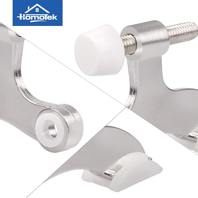 HOMOTEK 4 Pack Hinge Pin Satin Nickel Door Stopper,Adjustable Deluxe Heavy Duty Door Stopper 2-1/2"x1-3/4",with White Rubber Bumper Tips