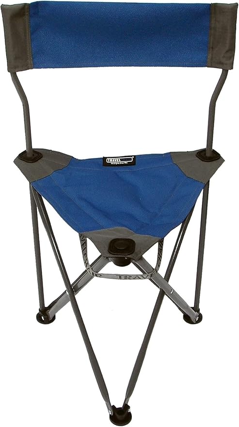 Travel Chair Ultimate Slacker, Quick Folding Tripod Stool with Backrest, Fishing Camping Hiking Chair with Carry Strap, Polyester, Blue