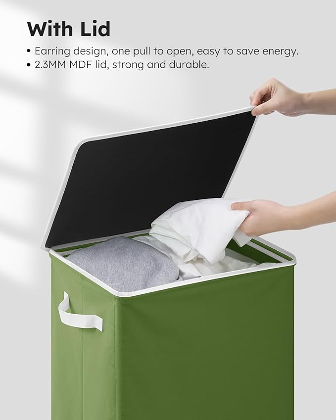 SOLEDI Laundry Hamper with Lid 100L Large & Tall Collapsible Laundry Basket, Clothes Hamper with Bag Removable Easy to Carry, Dirty Hampers for Bedroom, Bathroom, Dorm, College, Dark Green