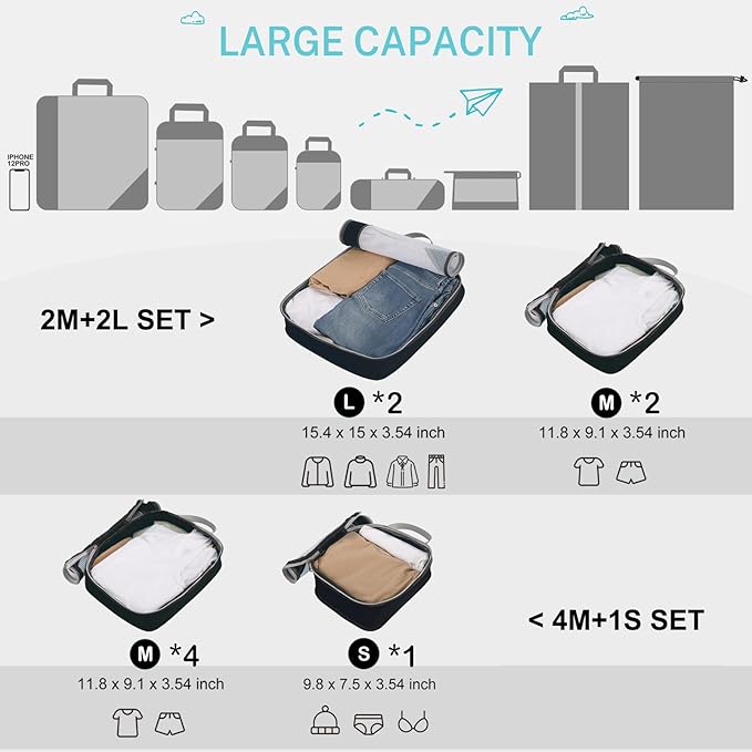 Compression Packing Cubes, Gonex Extensible Storage Mesh Bags Organizers