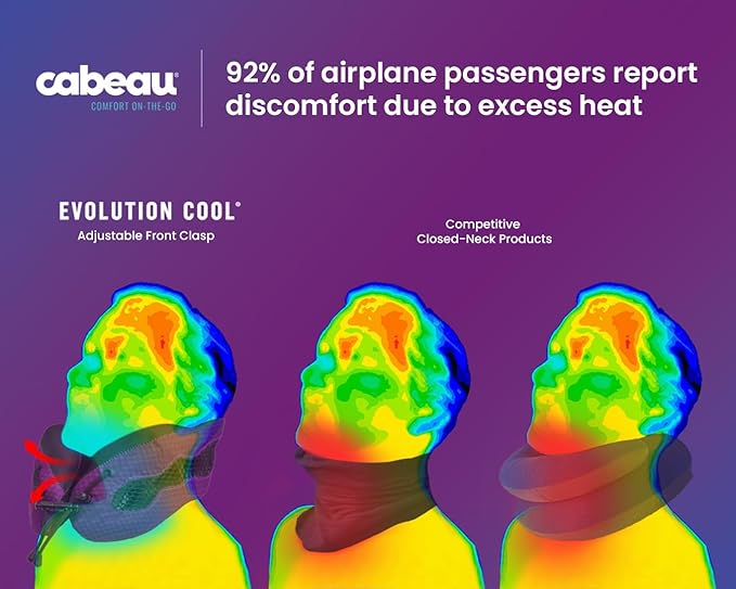 Cabeau Long Haul Flight Cooling Travel Neck Pillow – Evolution Cool – Supportive Memory Foam with Airflow Vents – Compact with Carrying Case (Purple)