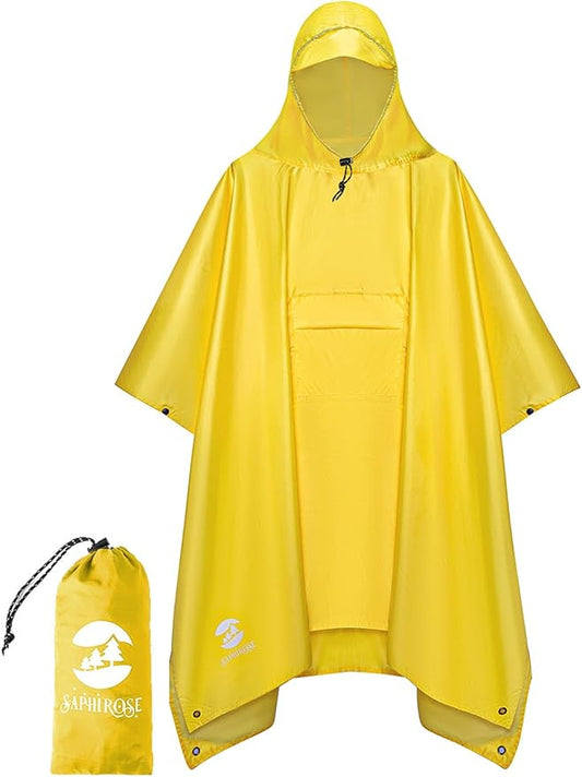 SaphiRose Extra Thick Hooded Rain Poncho Double Layer Waterproof Raincoat Jacket for Men Women Adults