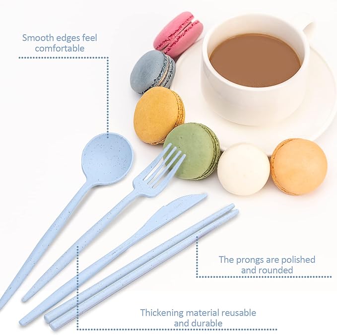 4 Sets Reusable Travel Utensils Set with Case, TWUTGAYW Portable Camping Utensil Set, BPA Free Spoon Knife Fork Chopsticks Tableware for Kids, Plastic Cutlery Set for Lunch Picnic Daily Use(4 Colors)