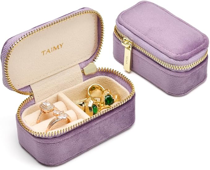 Small Travel Jewelry Case, Mini Tiny Plush Velvet Jewelry Box for Women and Girls, Pocket Size Jewelry holder organizer for Rings Earrings and Small Items(Lavender)