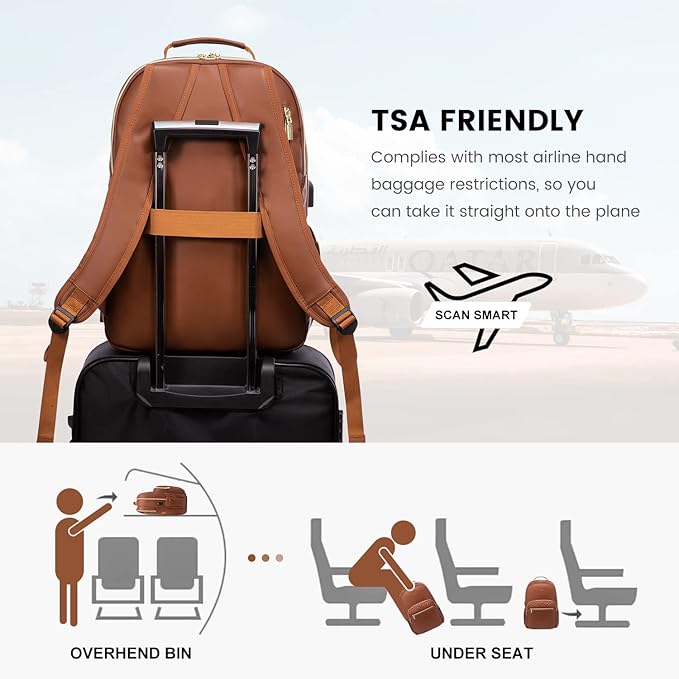 LOVEVOOK Laptop Backpack Purse for Women, Large Capacity Travel Computer Work Bag, Faux PU Leather Quilted Casual Nurse Backpack for Womens, Fit 15.6 Inch Laptop with USB Port, Brown