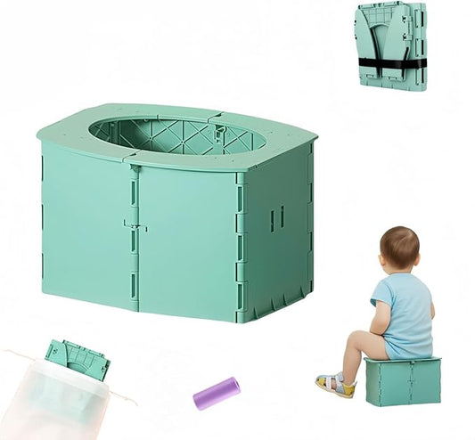 Travel Potty,Portable Potty Seat Foldable Travel Training Toilet Seat,Foldable Toilet for Outdoor Camping (Green)