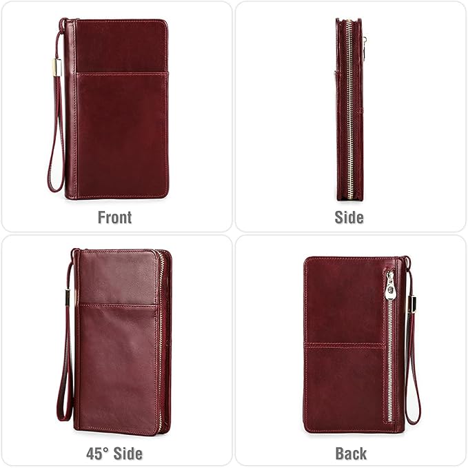 Top Grain Leather Travel Passport Wallet Holder for Man & Woman, Handmade with Three-Layer for 4 Passports & Multi Cards, RFID Blocking Large Capacity for Cards/Passports/Tickets, Burgundy
