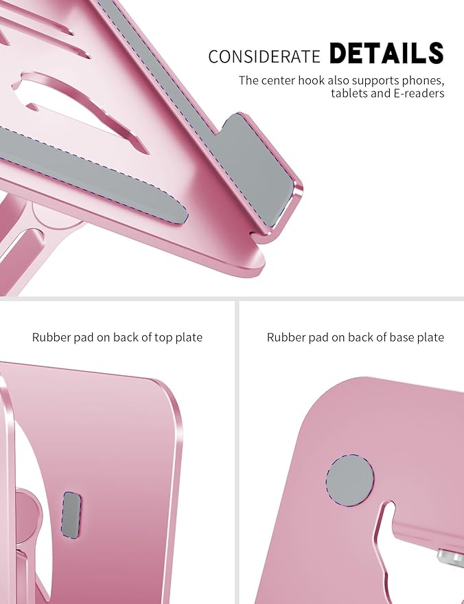 Laptop Stand Adjustable Laptop Holder for Desk, Foldable Laptop Riser Portable Computer Stand Compatible with MacBook, Lenovo, HP and All Laptops up to 15.6 inches Puce Pink