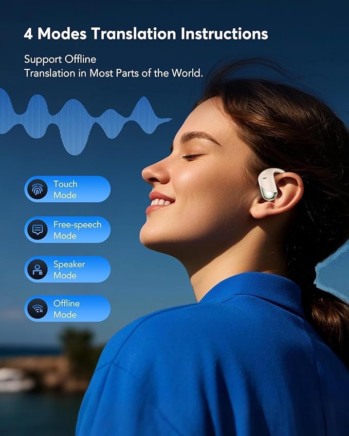 AI Translation Earbuds Real Time - Audifonos Traductores Inglés Español, 3-in-1 Translator Device, Supports 144 Languages & Accents, Open Ear Earbuds with Charging Case