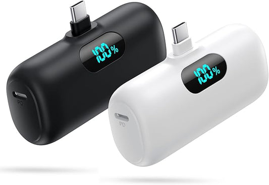 [2-Pack] Mini Portable Charger 5000mAh Power Bank,3A PD USB C Cell Phone Portable Power, LCD Display Battery Pack Compatible with iPhone 16/15/15 plus/15 pro/15 pro Max/Android/Samsung/Moto/LG etc